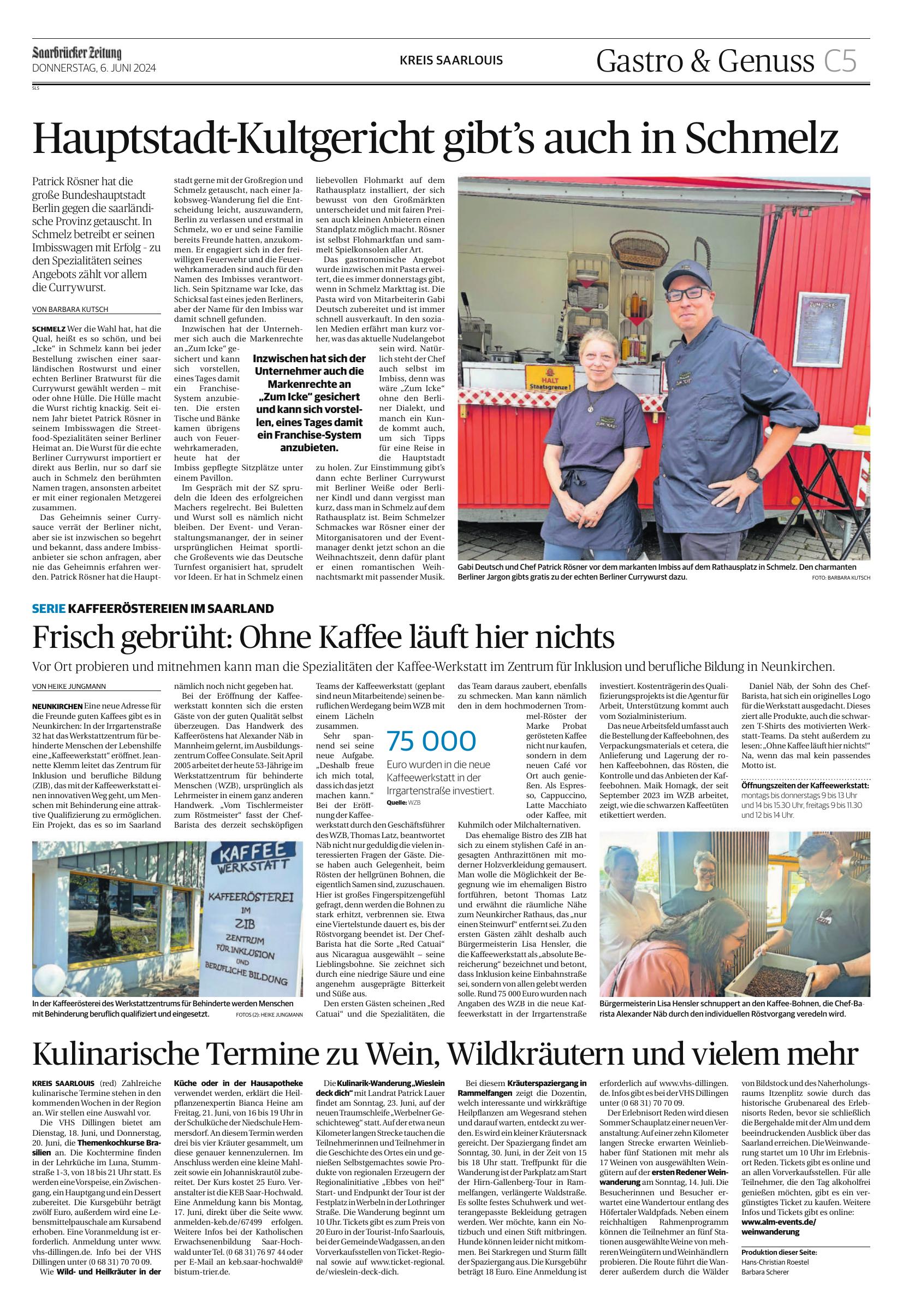 Zeitungsartikel über Zum Icke in der Saarbrücker Zeitung